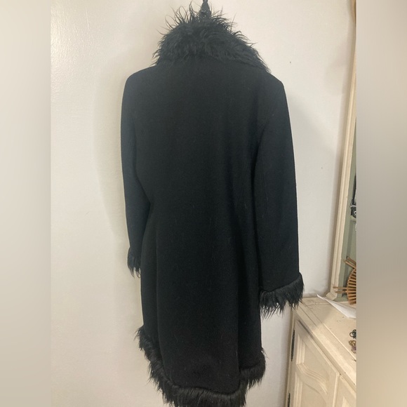 Vtg Esprit wool coat w faux Mongolian fur trim XL - Picture 8 of 13